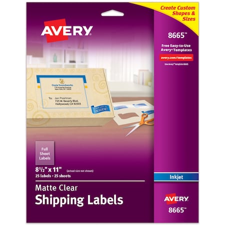 Inkjet Label, 11 in Label W, 8 1/2 in Label H, 1 Labels per Sheet Clear MPN:727828665