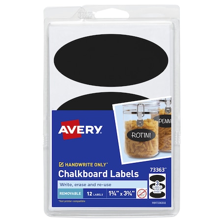 Removable Chalkboard Labels, Black, PK12 MPN:73363
