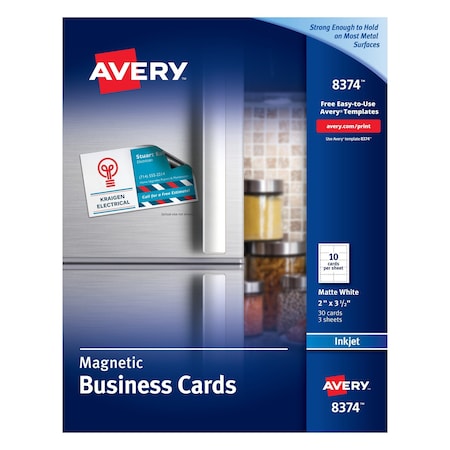 Magnetic Business Cards, Inkjet, Whi, PK30 MPN:8374