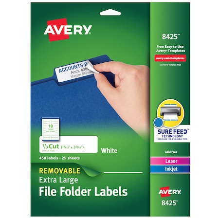 Extra Large File Folder Labels, 1, PK450 MPN:8425