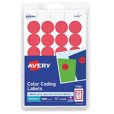Laser/Inkjet Label, 3/4 in Label W, 3/4 in Label H, 24 Labels per Sheet Red MPN:AVE05466