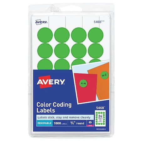 Laser/Inkjet Label, 3/4 in Label W, 3/4 in Label H, 24 Labels per Sheet Neon Green MPN:AVE05468