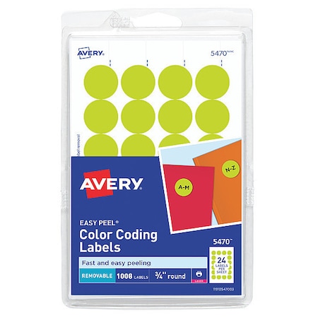 Laser/Inkjet Label, 3/4 in Label W, 3/4 in Label H, 24 Labels per Sheet Neon Yellow MPN:AVE05470
