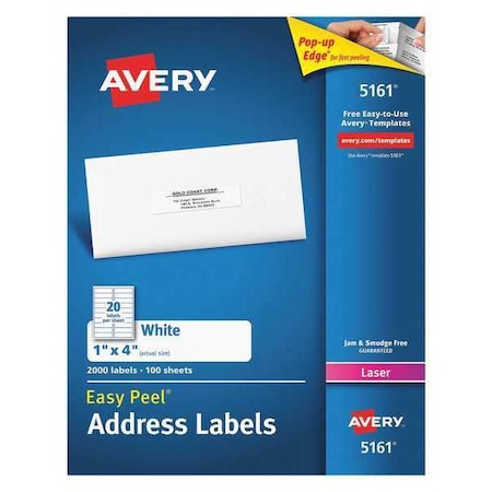Laser Label, 4 in Label W, 1 in Label H, 20 Labels per Sheet White MPN:AVE05161