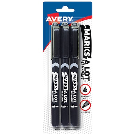 Permanent Marker, Black, Fine Tip, 3 PK MPN:29837