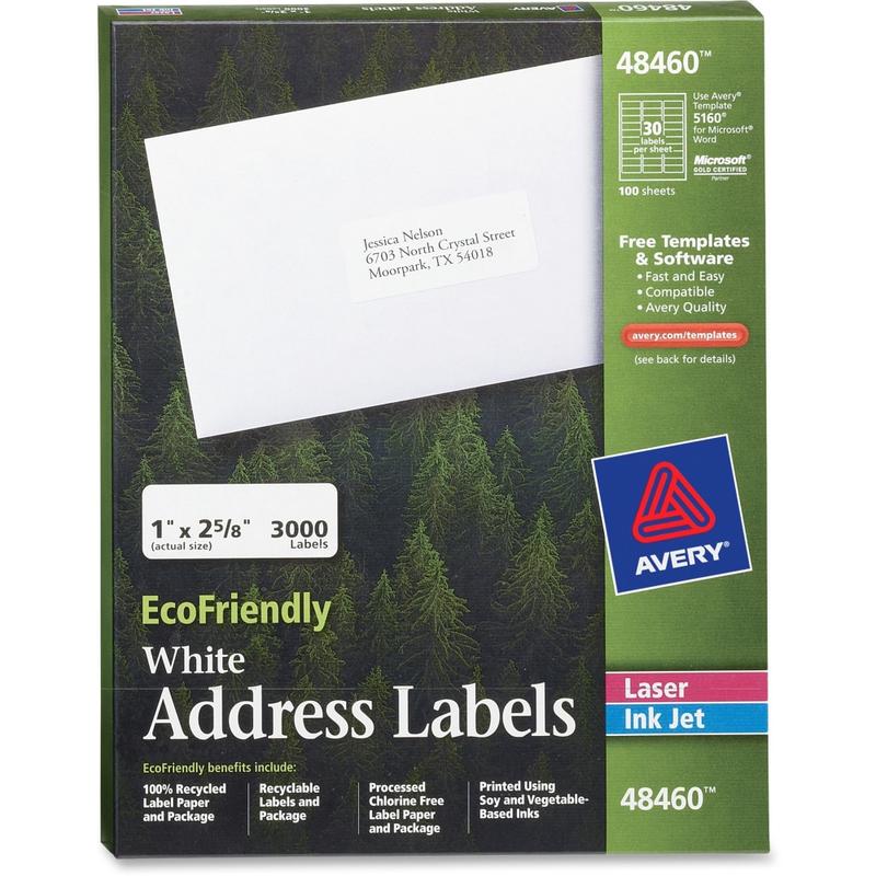 Avery EcoFriendly Address Labels, 48460, Rectangle, 1in x 2-5/8in, White, Pack Of 3, 000 MPN:48460