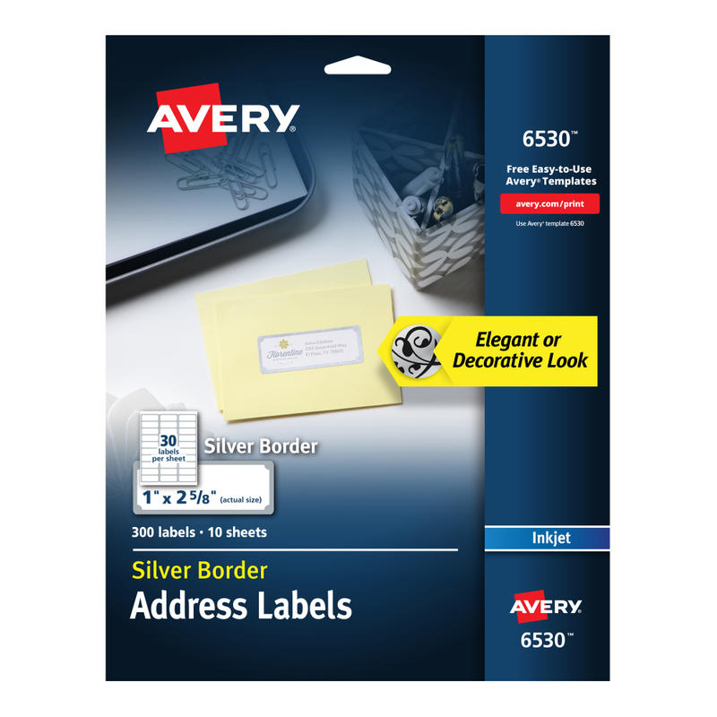 Avery Easy Peel Address Labels With Border, 1in x 2 5/8in, White/Silver, Pack Of 300 Labels (Min Order Qty 4) MPN:6530