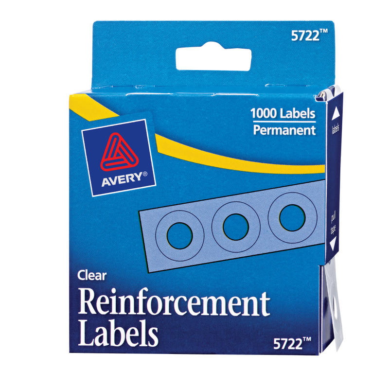 Avery Hole Reinforcements, Clear, 1,000 Labels (5722) (Min Order Qty 15) MPN:5722