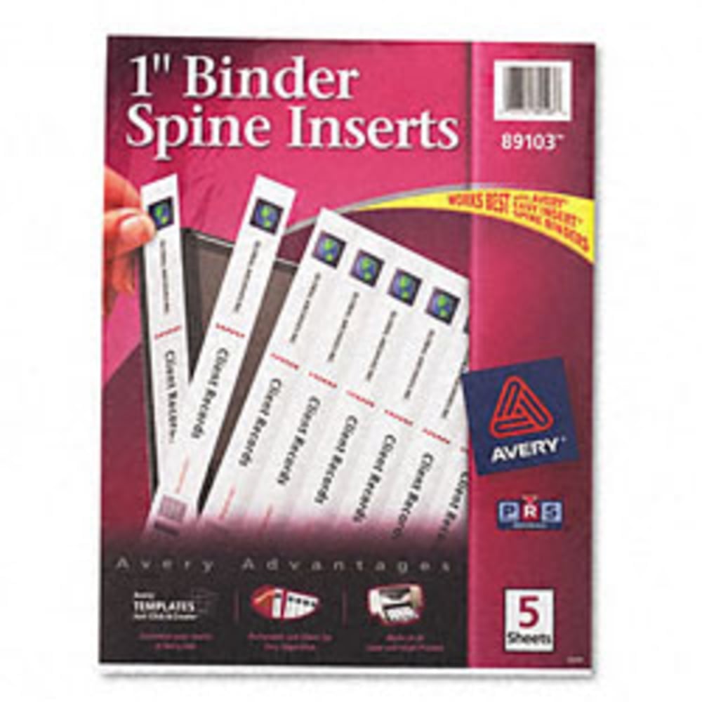 Avery Binder Spine Inserts, 89103, For 1in Ring Binders With 1.4in Spine Width, White, Pack Of 40 MPN:89103