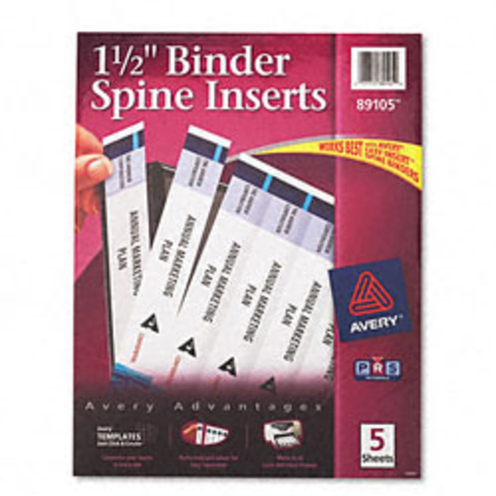 Avery Binder Spine Inserts, 89105, For 1/2in Ring Binders With 2.1in Spine Width, White, Pack Of 25 (Min Order Qty 7) MPN:89105