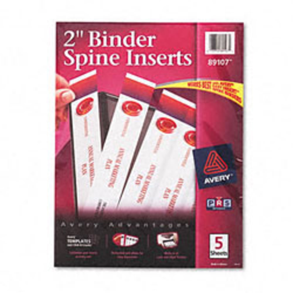 Avery Binder Spine Inserts, 89107, For 2in Ring Binders With 2.8in Spine Width, White, Pack Of 5 (Min Order Qty 7) MPN:89107