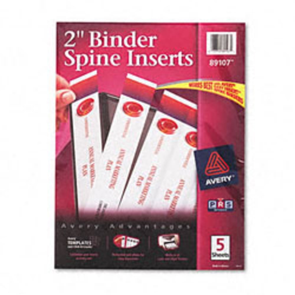 Avery Binder Spine Inserts, For 2in Ring Binders With 2.8in Spine Width, White, 4 Labels per Sheet, Pack Of 5 Sheets - 89107 MPN:89107