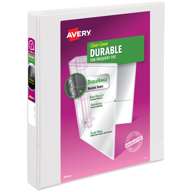 Avery Durable View 3 Ring Binder, 1in Slant Rings, White, 1 Binder MPN:17012
