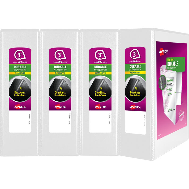 Avery Durable Slant D-Ring View Binders, 3in Slant Rings, 36% Recycled, White, Pack Of 4 Binders MPN:17030