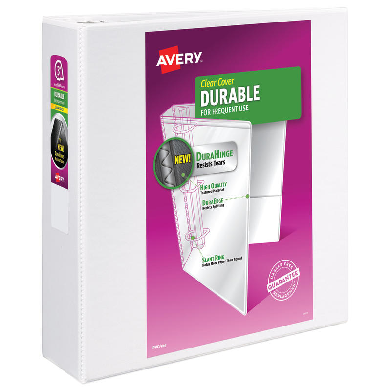Avery Durable View 3 Ring Binder, 3in Slant Rings, White, 1 Binder MPN:17042