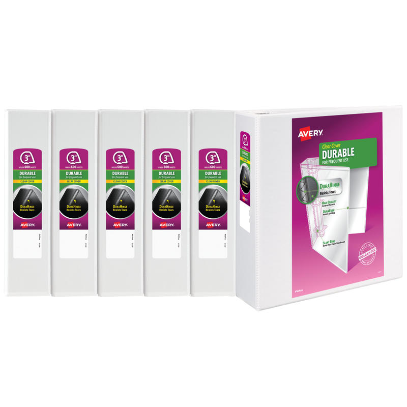 Avery Durable View 3-Ring Binder, 3in Slant Rings, White, Pack Of 6 MPN:17042CS