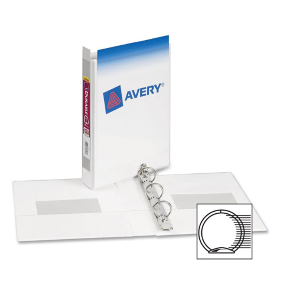 Avery 3-Ring Durable View Mini Binder With DuraHinge, 1in Round Rings, White MPN:17116