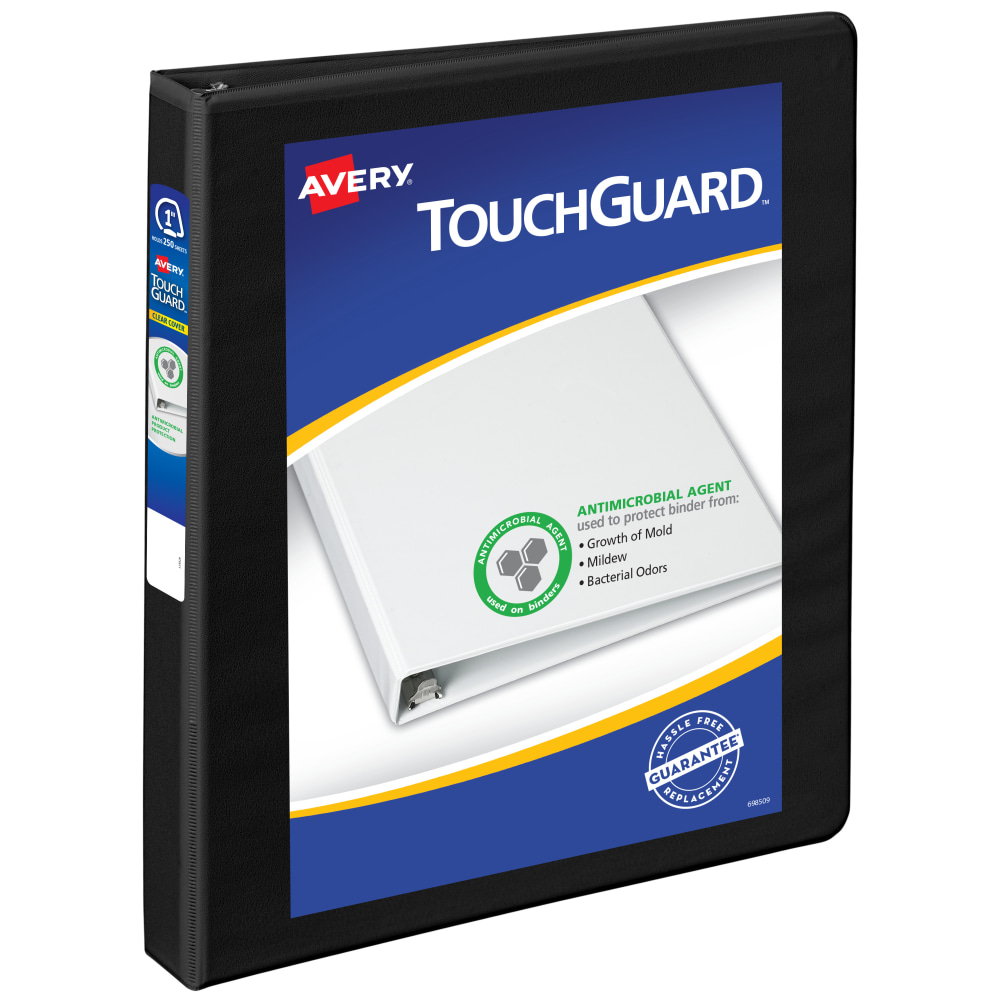 Avery TouchGuard Protection View 3 Ring Binder, 1in Slant Rings, Black With Clear View Cover, 1 Binder MPN:17118