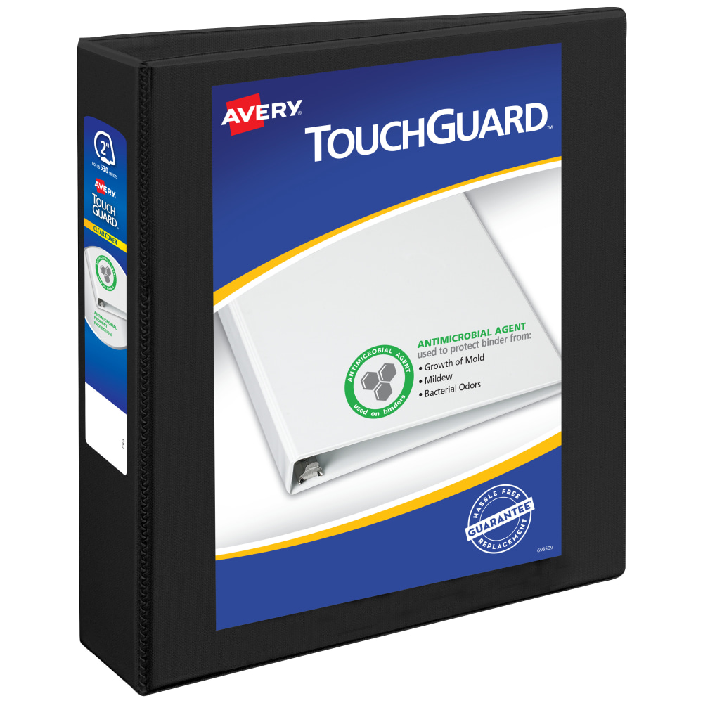 Avery TouchGuard Protection View 3 Ring Binder, 2in Slant Rings, Black With Clear View Cover, 1 Binder MPN:17119