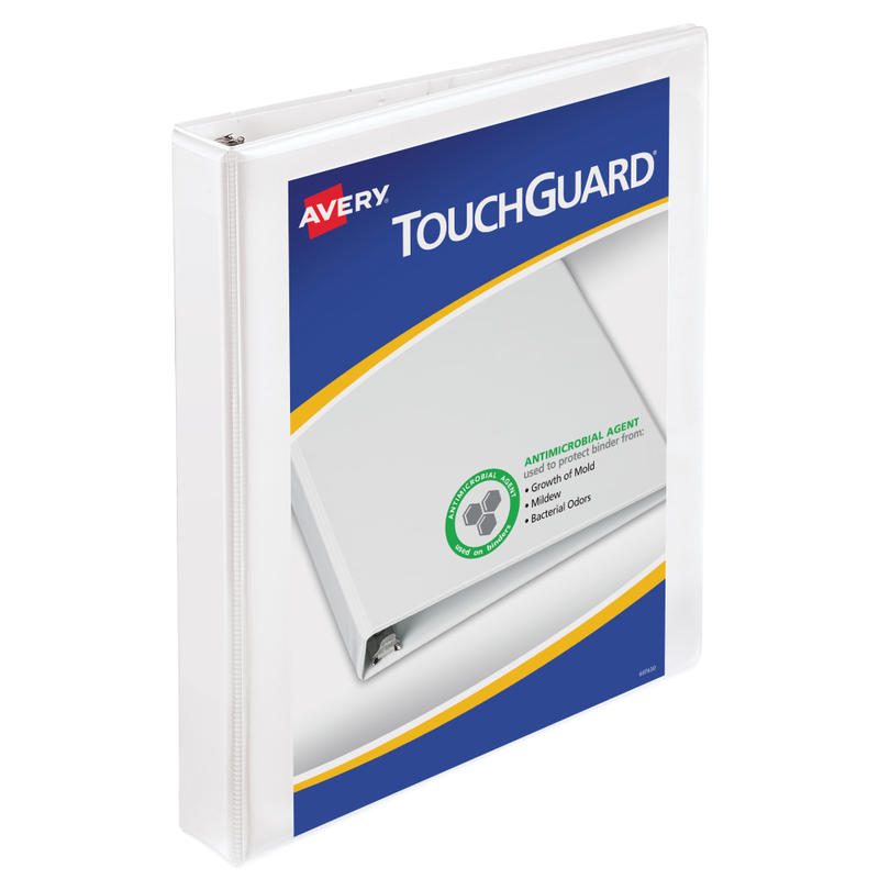 Avery TouchGuard Protection View 3 Ring Binder, 1in Slant Rings, White With Clear View Cover, 1 Binder MPN:17193