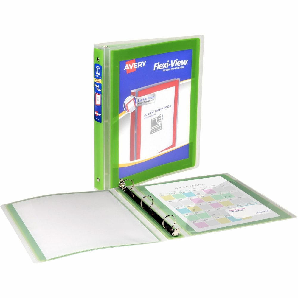 Avery Flexi-View 3 Ring Binder, 1 Inch Round Rings, 1 Chartreuse Green Binder - 1in Binder Capacity - 17608 MPN:17608