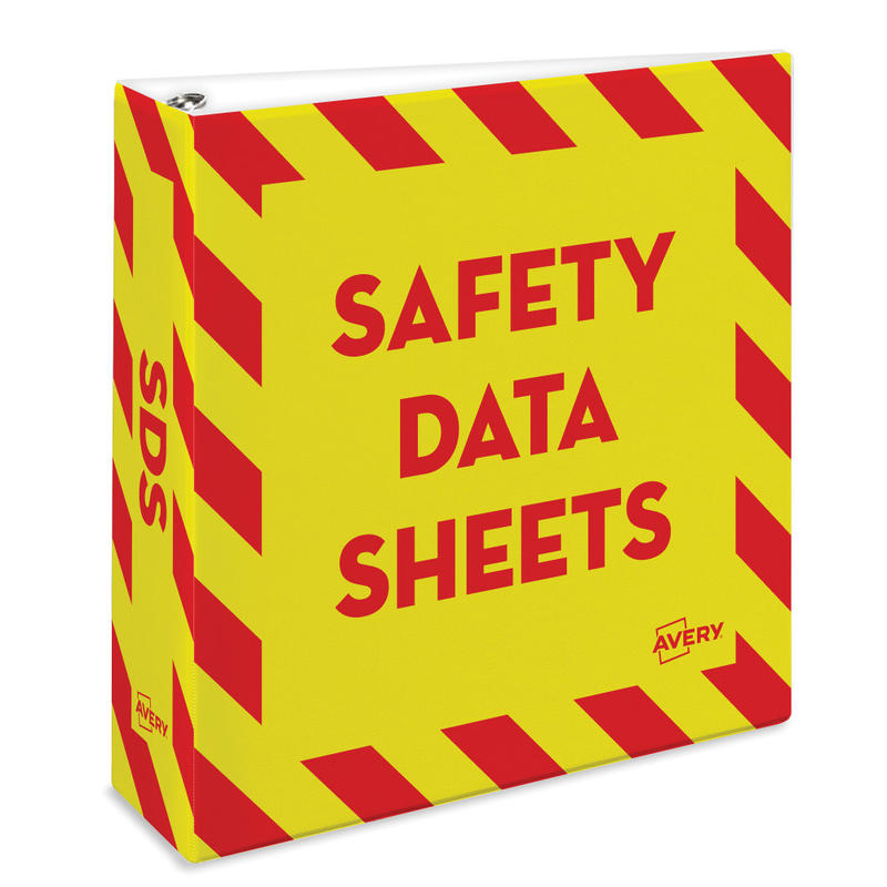 Avery Preprinted Safety Data Sheet 3-Ring Binder, 3in Rings, Yellow/Red MPN:18952