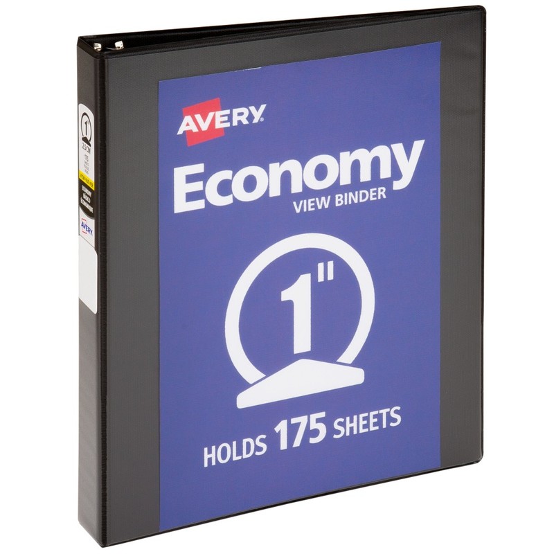 Avery Economy View 3 Ring Binder, 1 Inch Round Rings, Black, 1 Binder MPN:05710