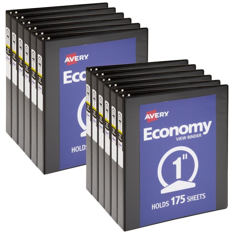 Avery Economy View 3-Ring Binder, 1in Round Rings, Black, Pack Of 12 MPN:5710