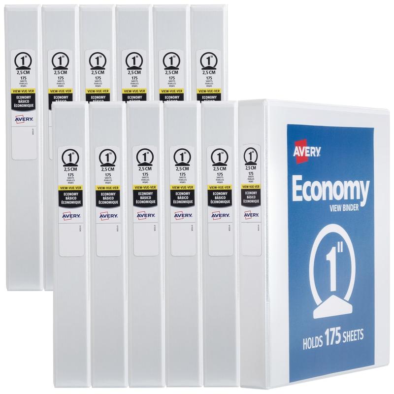 Avery Economy View 3 Ring Binder, 1in Round Rings, White, 12 Binders MPN:5711