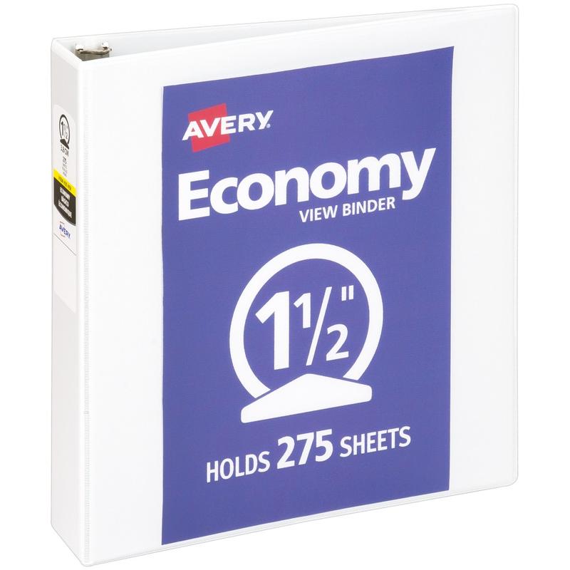 Avery Economy View 3 Ring Binder, 1.5in Round Rings, White, 1 Binder MPN:05721
