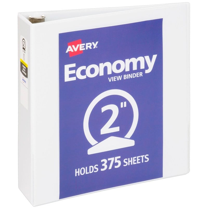 Avery Economy View 3 Ring Binder, 2in Round Rings, White, 1 Binder (Min Order Qty 9) MPN:05731