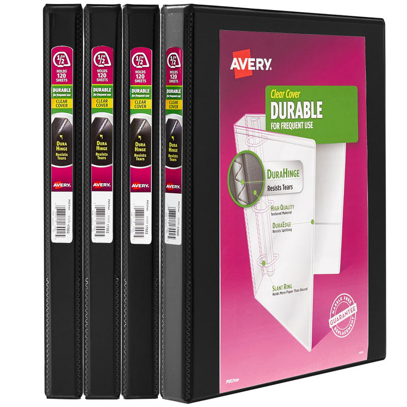 Avery Durable View 3 Ring Binders, 0.5in Slant Rings, Black, Pack Of 4 MPN:05736