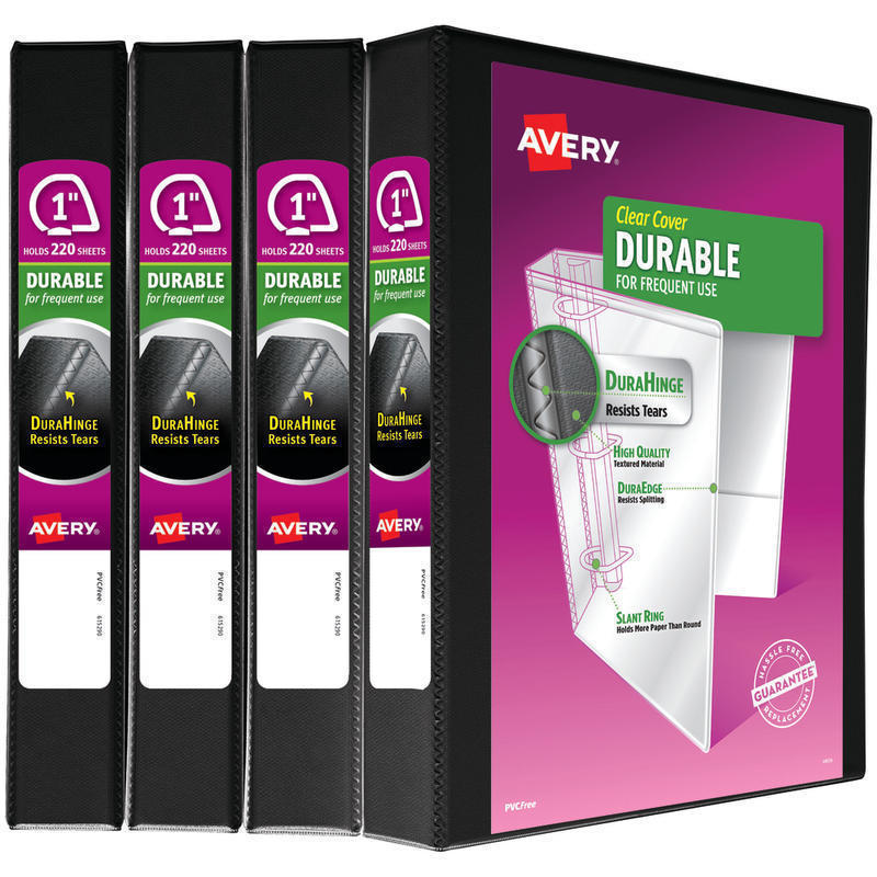 Avery Durable View 3 Ring Binders, 1in Slant Rings, Black, Pack Of 4 MPN:05737