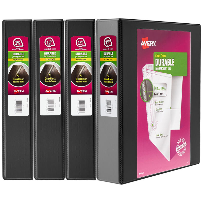 Avery Durable View 3-Ring Binder, 1 1/2in Slant Rings, 49% Recycled, Black, Pack Of 4 MPN:05738