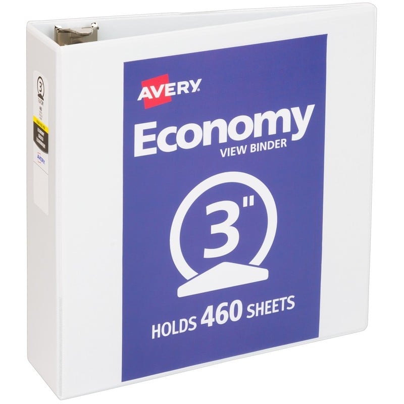 Avery Economy View 3-Ring Binder, 3in Round Rings, White (Min Order Qty 8) MPN:05741