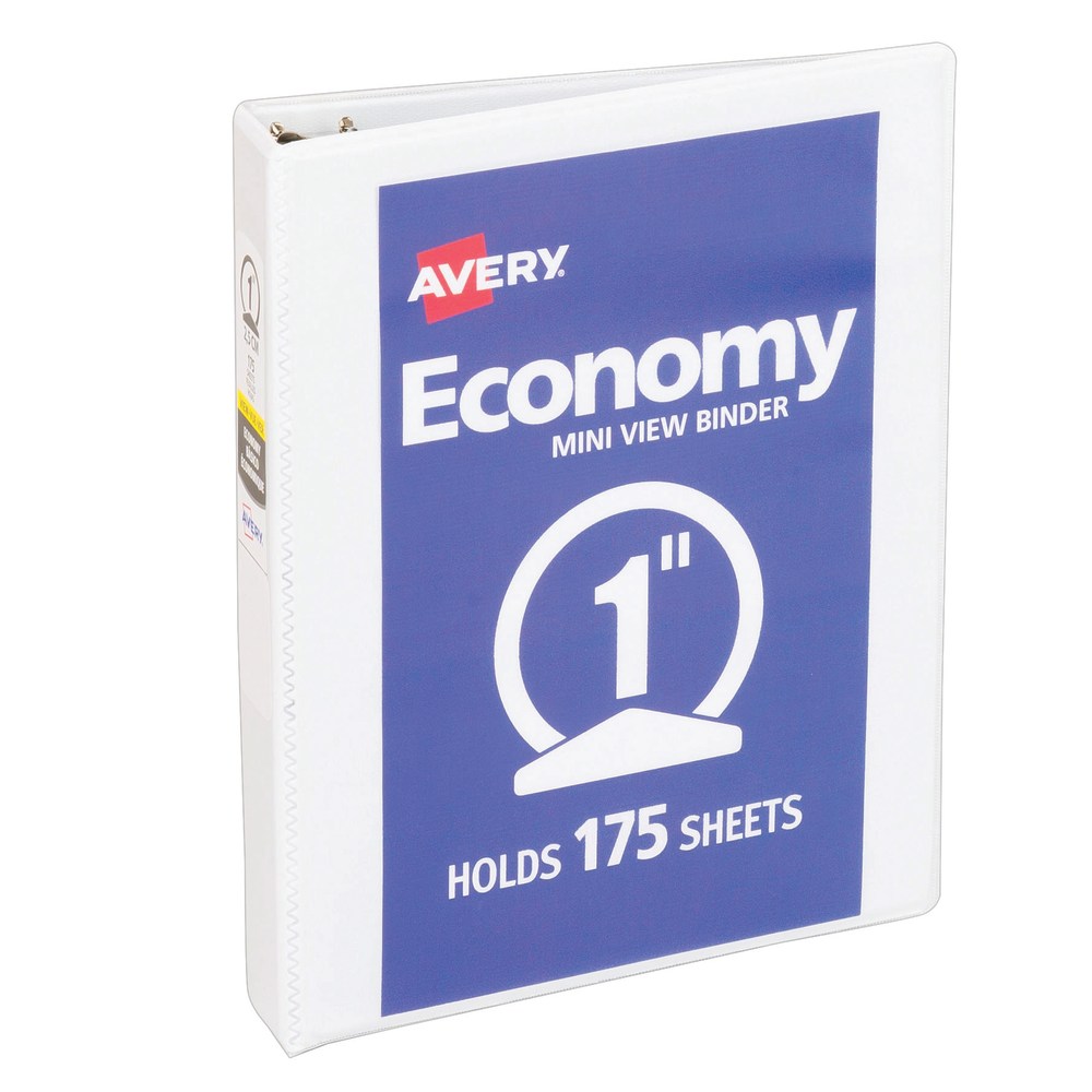 Avery Economy 3-Ring Binder, 1in Round Rings, White (Min Order Qty 9) MPN:05806