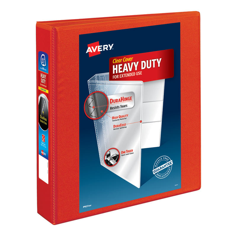 Avery Heavy-Duty View 3-Ring Binder With Locking One-Touch EZD Rings, 1 1/2in D-Rings, Red MPN:79171