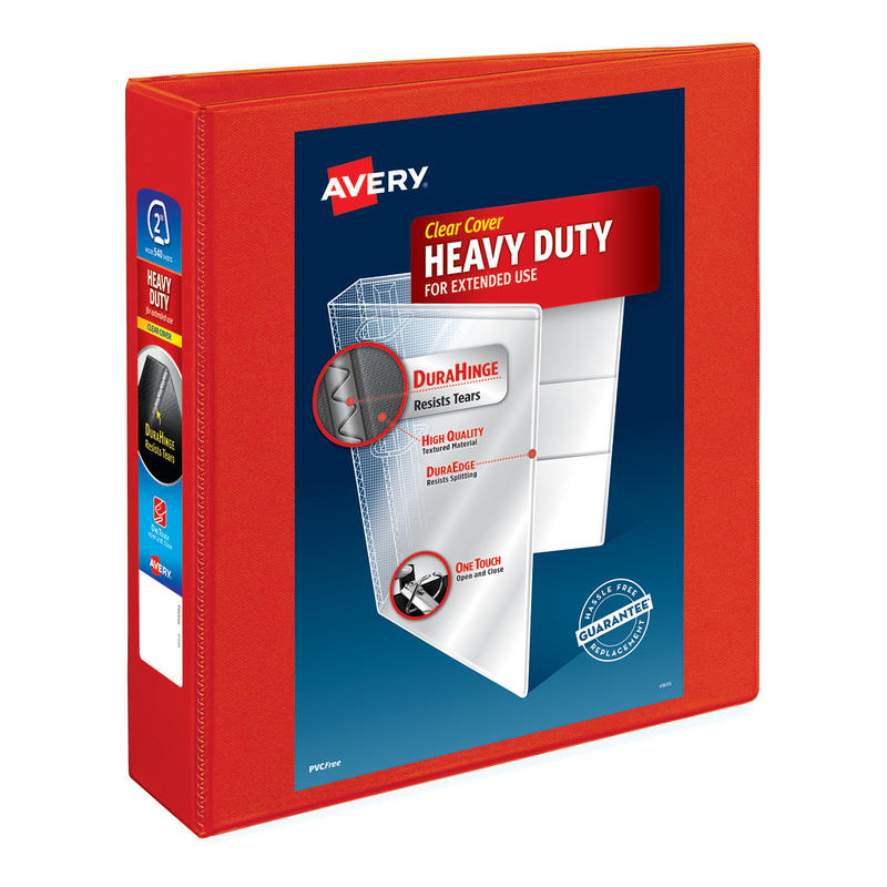 Avery Heavy-Duty View 3-Ring Binder With Locking One-Touch EZD Rings, 2in D-Rings, Red MPN:79225