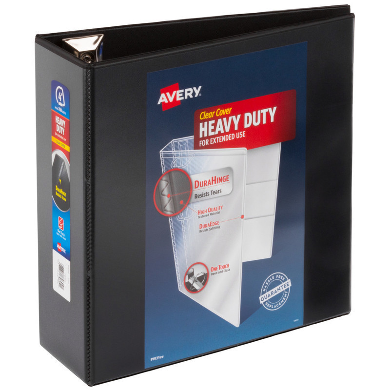 Avery Heavy-Duty View 3 Ring Binder, 4in One Touch EZD Rings, Black, 1 Binder MPN:79604