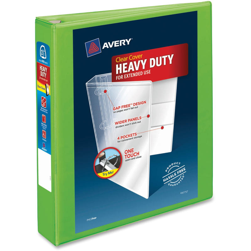 Avery Heavy-Duty View 3-Ring Binder With Locking One-Touch EZD Rings, 1 1/2in D-Rings, 41% Recycled, Chartreuse MPN:79773