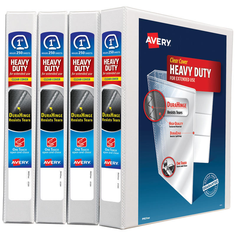 Avery Heavy-Duty View 3 Ring Binders, 1in One Touch Slant Rings, White, Pack Of 4 MPN:79780