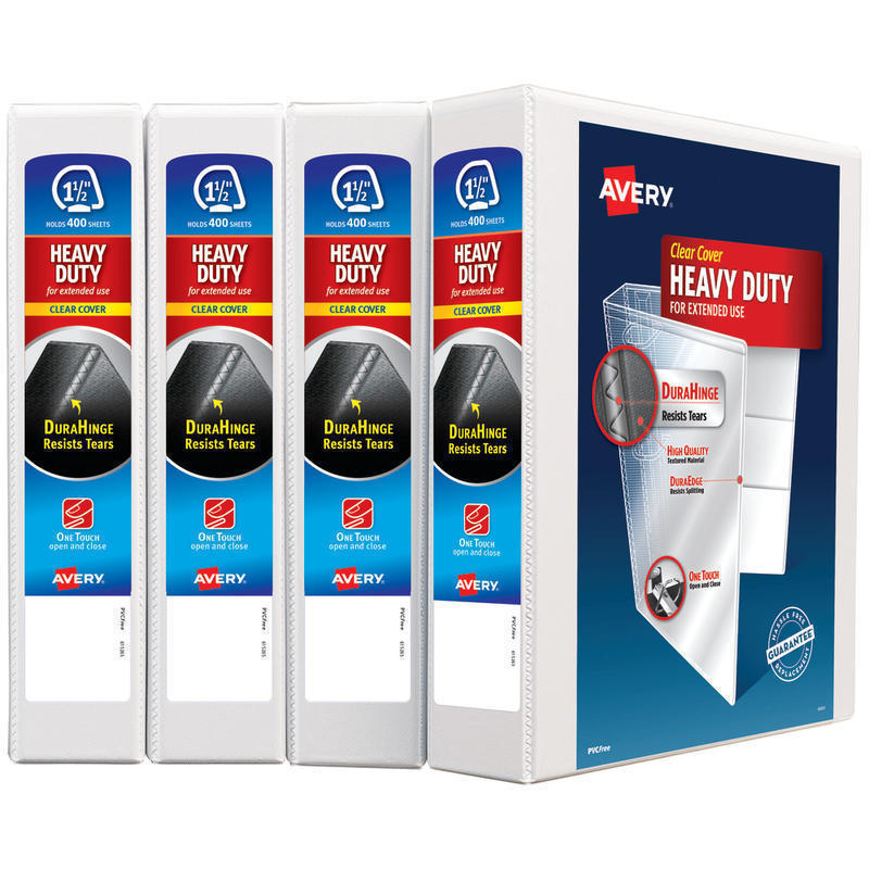 Avery Heavy-Duty View 3 Ring Binders, 1.5in One Touch Slant Rings, White, Pack Of 4 MPN:79781