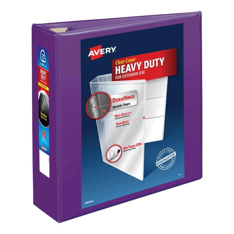 Avery Heavy-Duty View 3-Ring Binder With Locking One-Touch EZD Rings, 3in D-Rings, 39% Recycled, Purple MPN:79810