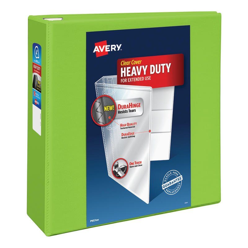 Avery Heavy-Duty View 3-Ring Binder With Locking One-Touch EZD Rings, 4in D-Rings, 43% Recycled, Chartreuse MPN:79812