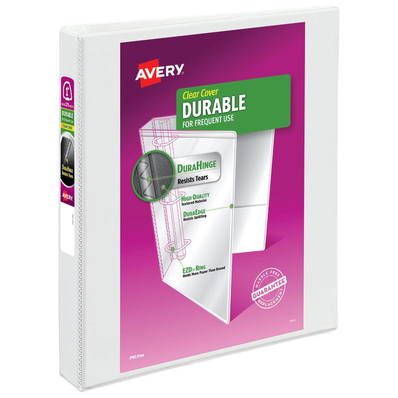 Avery Durable View 3-Ring Binder, 1in EZD Rings, 49% Recycled, White MPN:09301