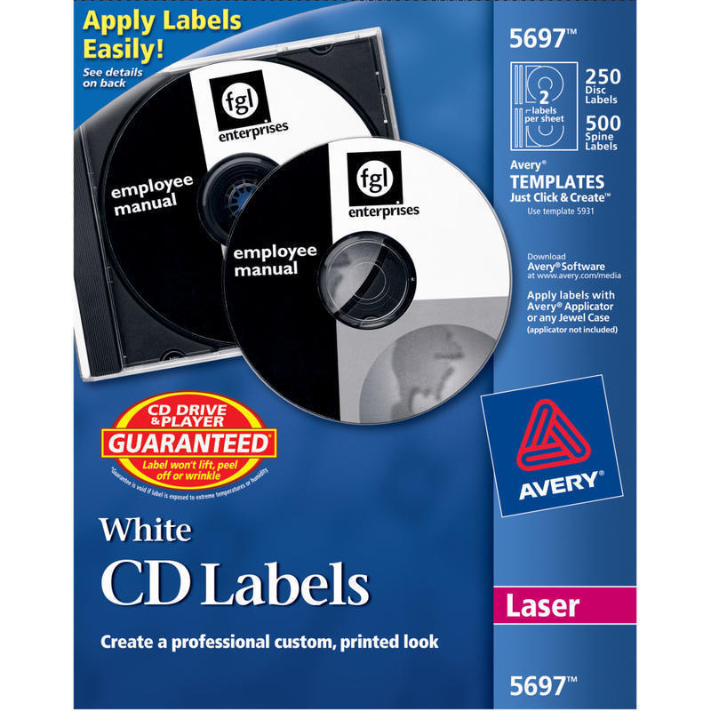 Avery CD Labels, AVE5697, Removable Adhesive, Circle, Laser, White, 2 Per Sheet, Pack Of 250 MPN:5697