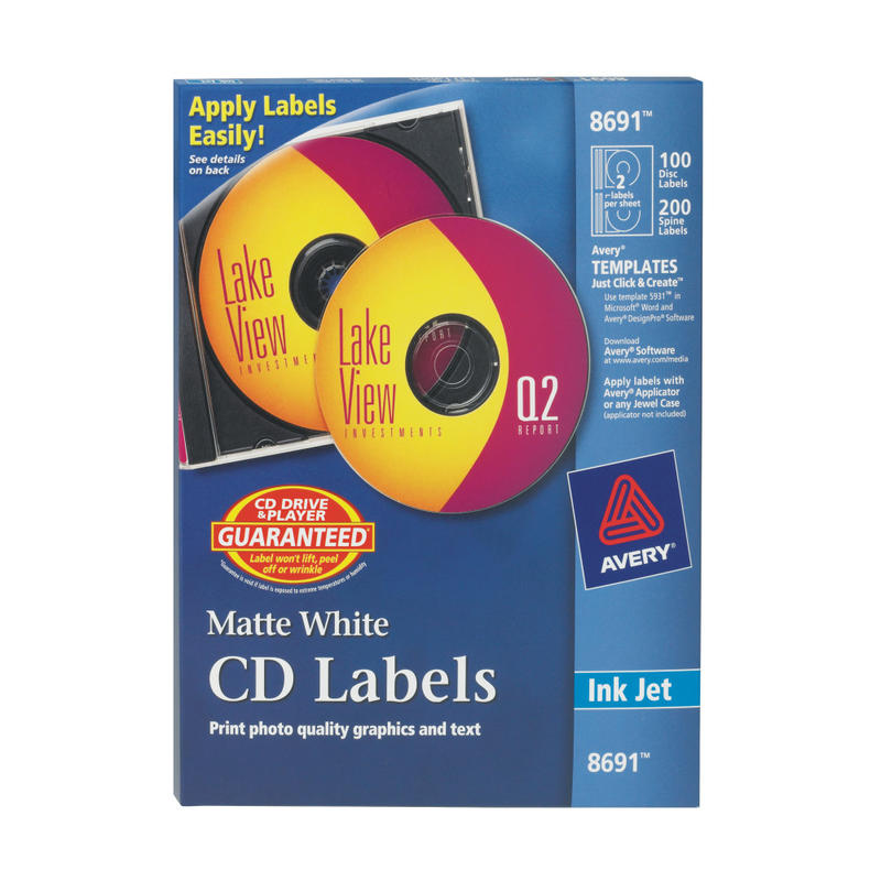 Avery Permanent CD Labels, 8691, White, Pack Of 100 (Min Order Qty 2) MPN:8691