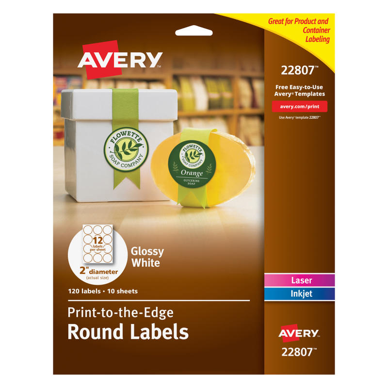 Avery Easy Peel TrueBlock Print-To-The-Edge Inkjet/Laser Labels, Round, 22807, 2in Diameter, White, Pack Of 120 MPN:22807