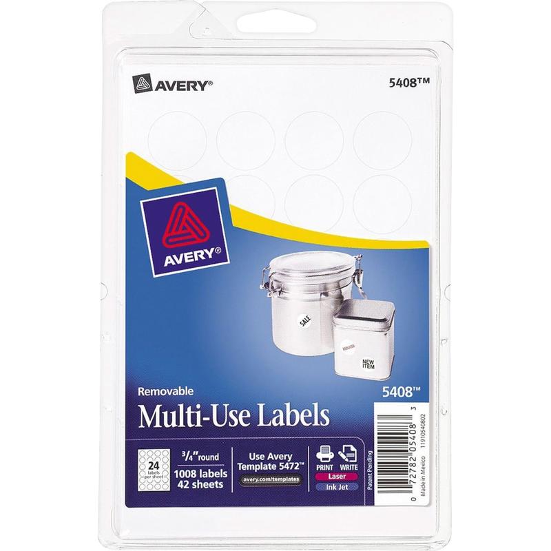 Avery Removable Multipurpose Labels, 5408, Round, 3/4in Diameter, White, Pack Of 1,008 (Min Order Qty 18) MPN:5408