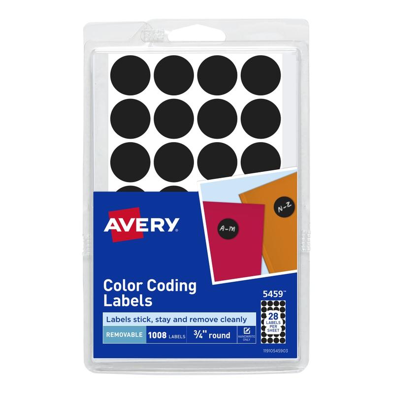 Avery Color-Coding Removable Labels, 5459, Round, 3/4 Inch Diameter, Black, Pack Of 1,008 Non-Printable Dot Stickers (Min Order Qty 11) MPN:5459